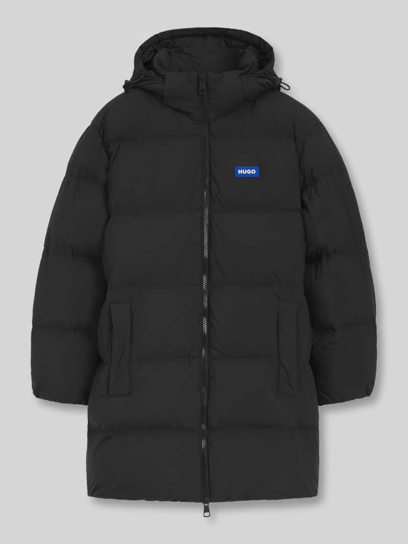 Hugo Blue Regular fit gewatteerde lange jas met labelpatch model 'BODI'