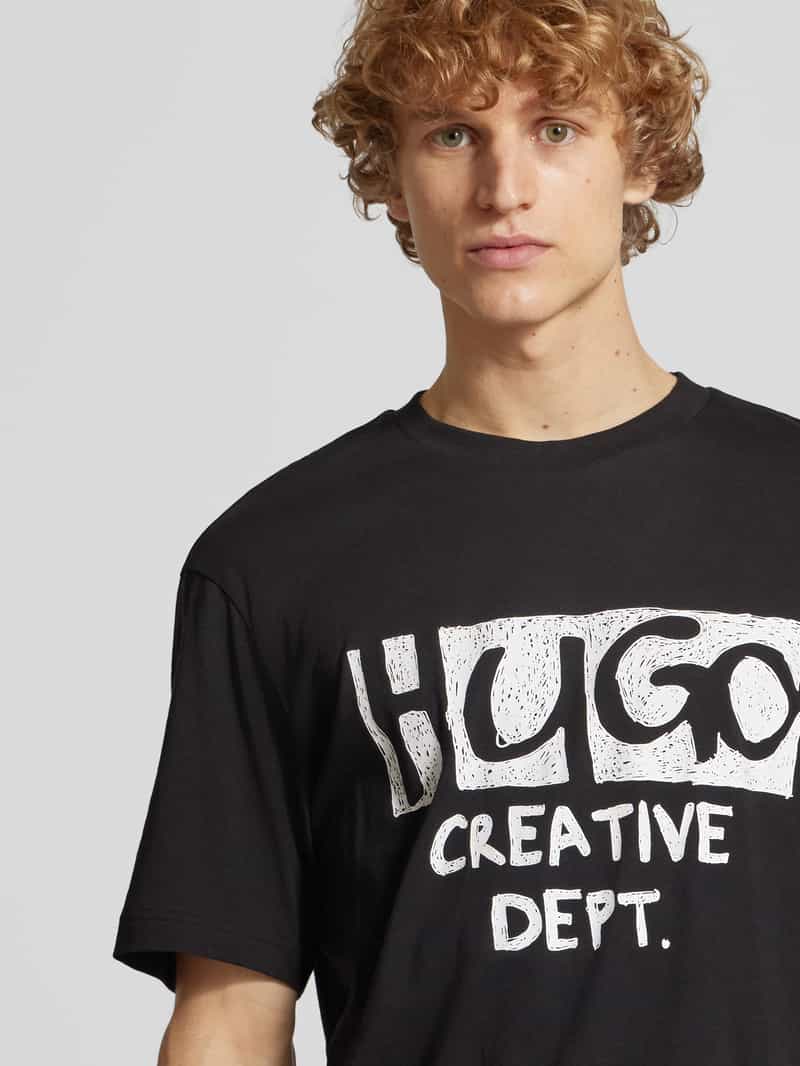 Hugo Blue T-shirt met labelprint model 'Nugocrea'