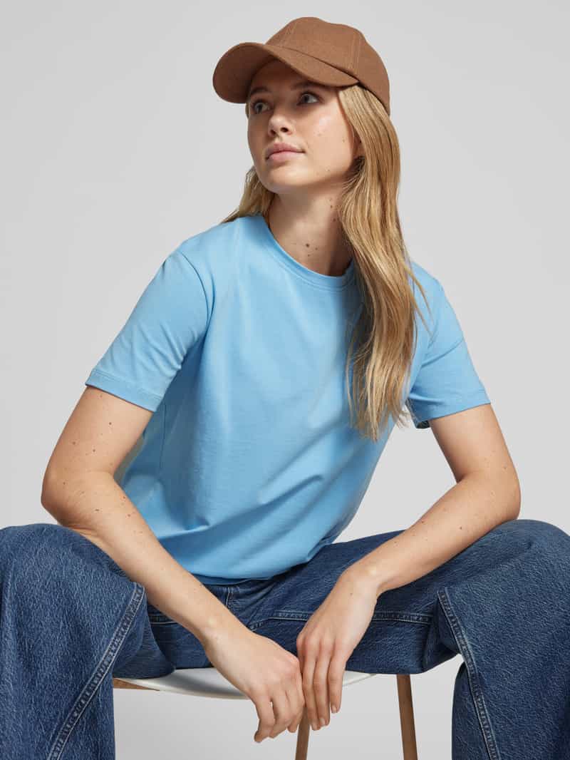 Vila T-shirt met geribde ronde hals model 'NORA'