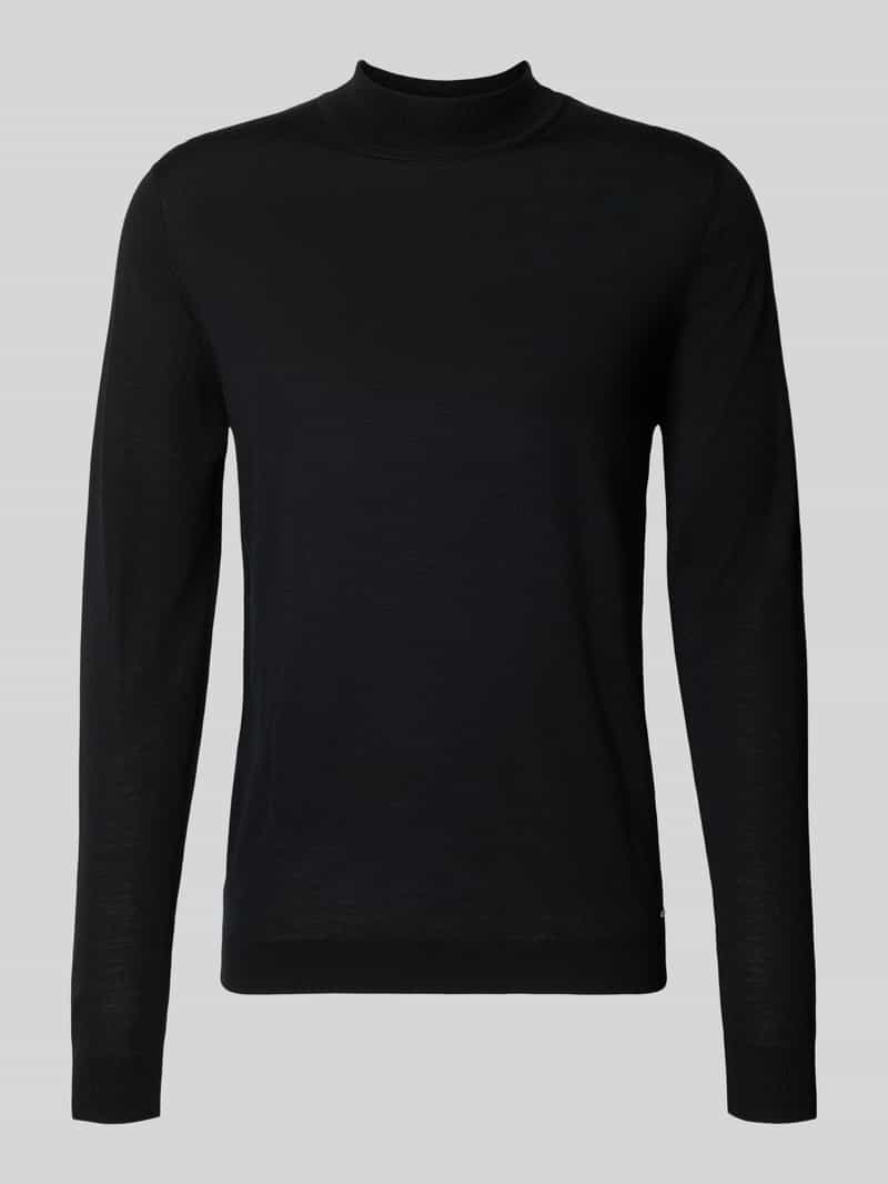 ROY ROBSON Slim fit gebreide pullover van zuivere scheerwol met opstaande kraag