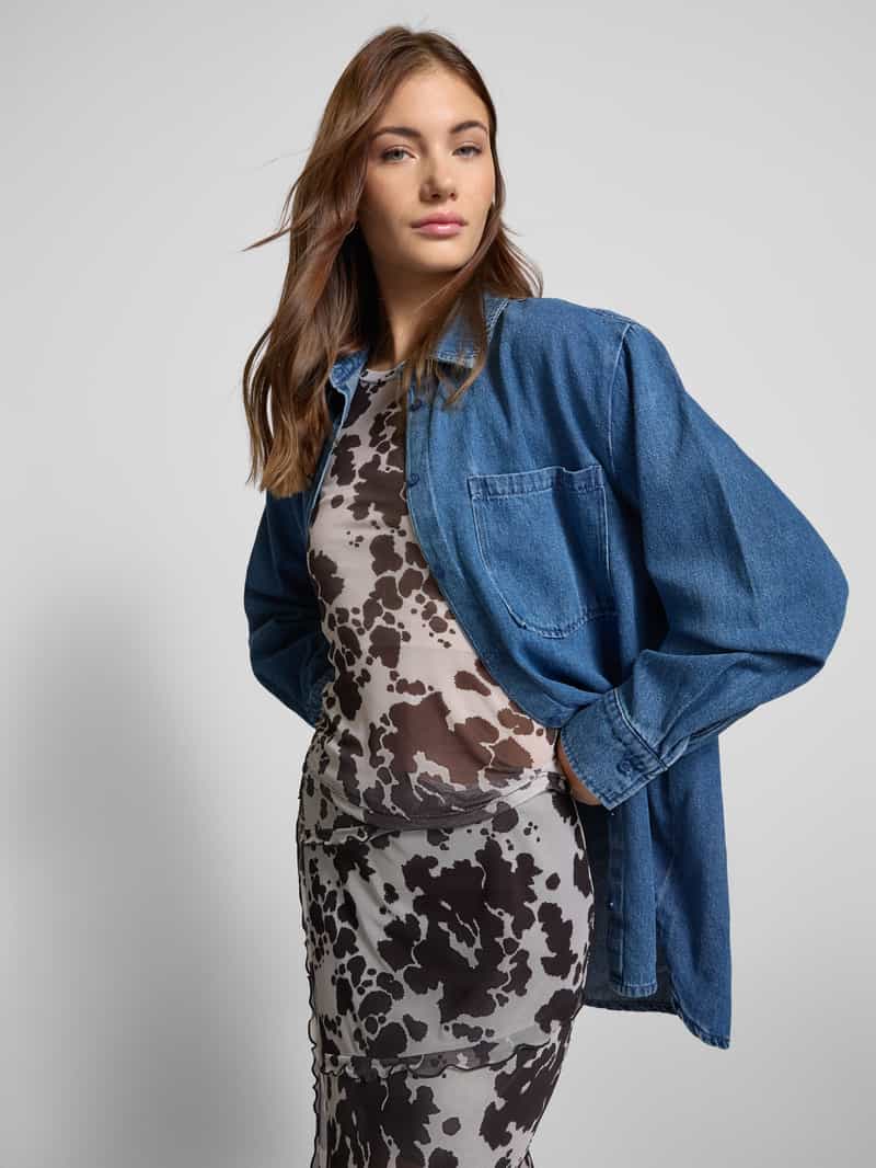 Pieces Loose fit jeansoverhemd van katoenmix model 'MAISIE'