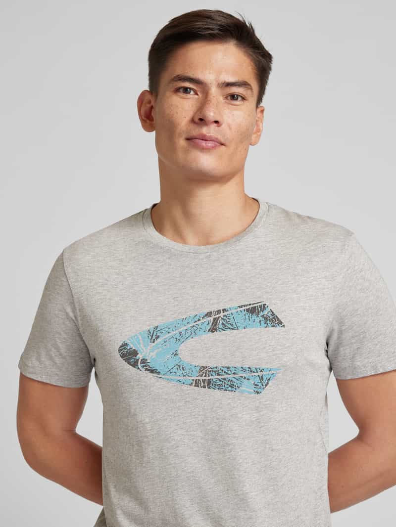 camel active T-shirt met geribde ronde hals