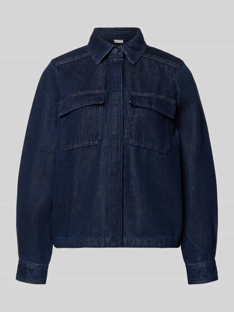 jeansblouse met borstzakken en kentkraag