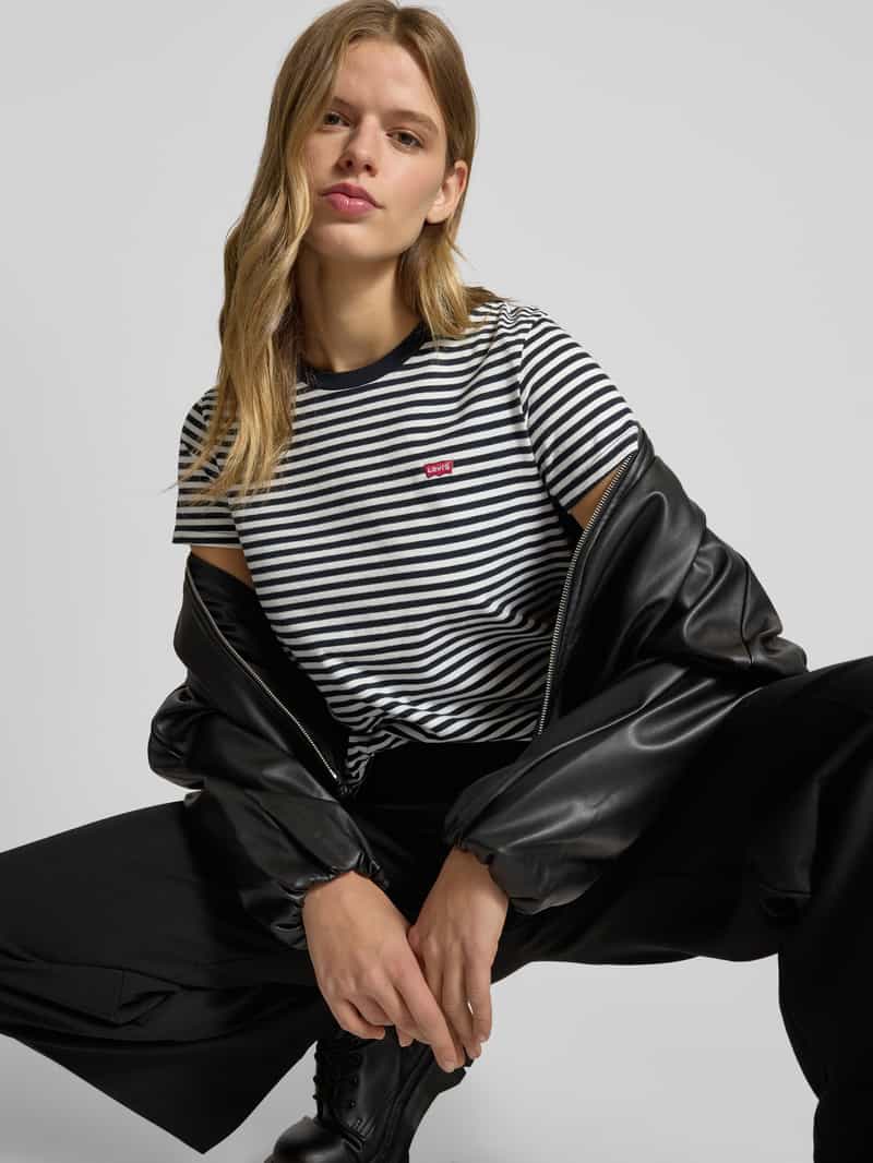 Levi's T-shirt van katoen met streepmotief zwart, foto 4