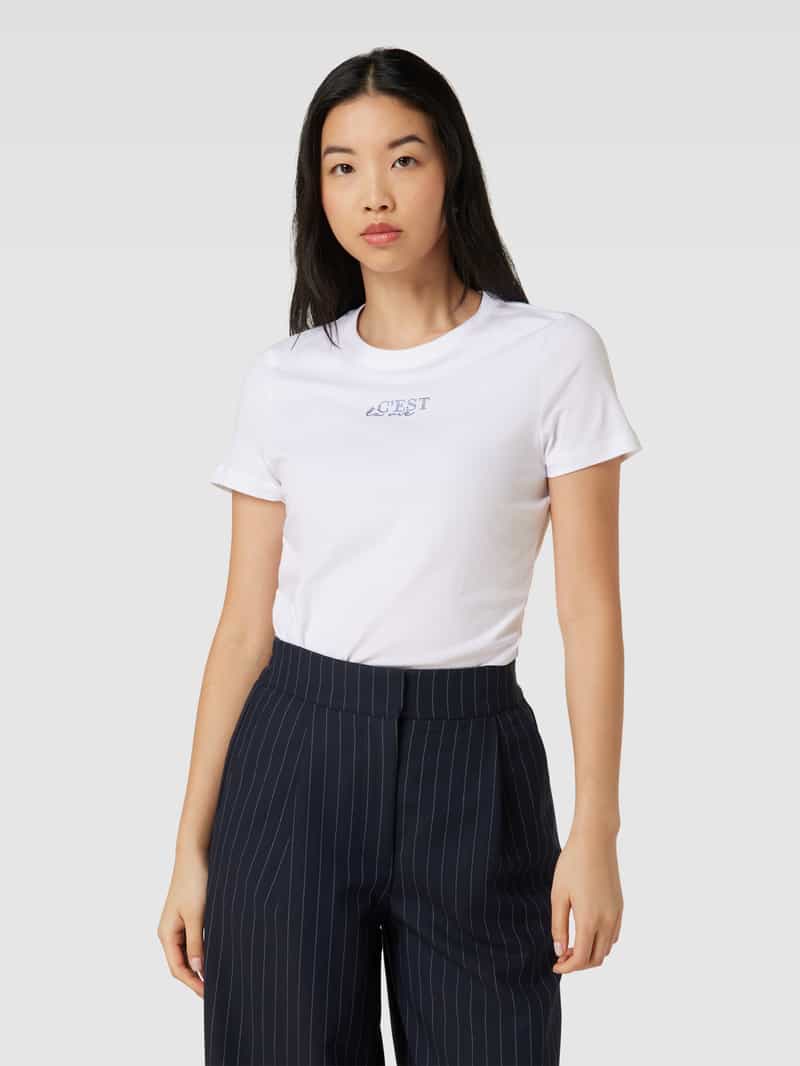 T-shirt met statementopschrift in strass-steentjes Rich & Royal