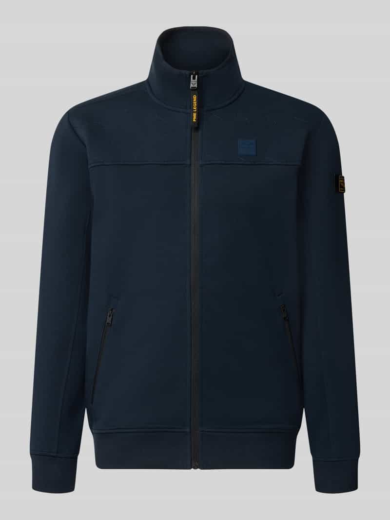 Sweatjack met label-patches en opstaande kraag