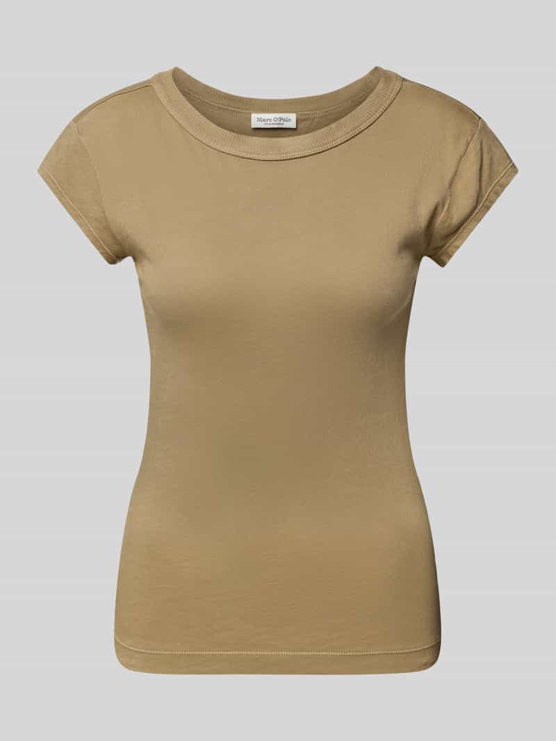 Marc O'Polo Slim fit T-shirt van puur katoen met geribde ronde hals