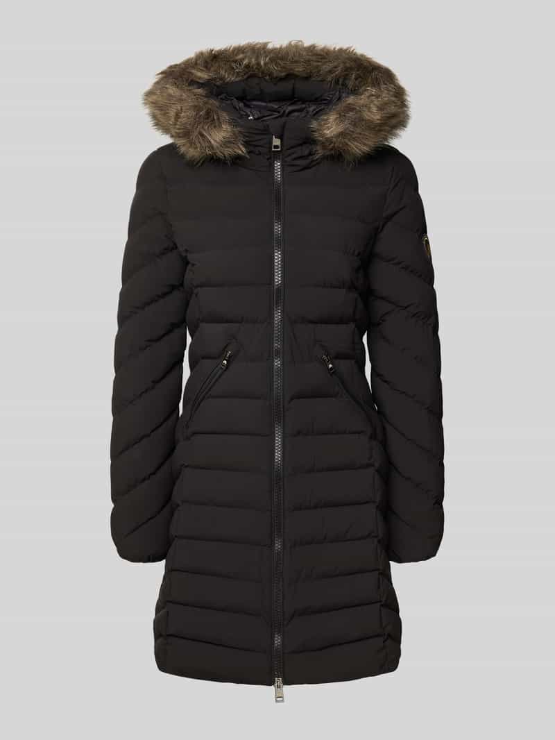 Superdry Regular fit gewatteerde lange jas met imitatiebont model 'Fuji'