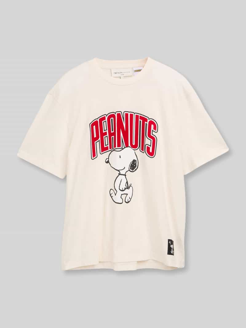 Tom Tailor Denim - T-shirt met relaxte pasvorm en Snoopy-print - Maat XXL - Gardenia White