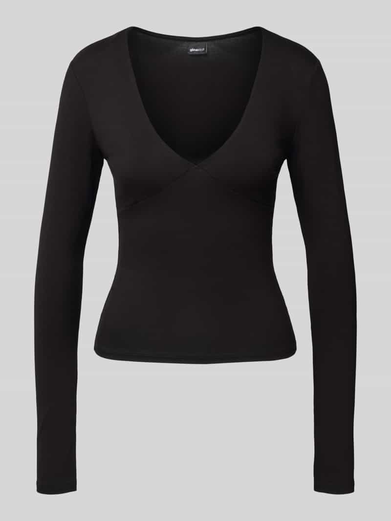 Gina Tricot Shirt met lange mouwen van een mix van viscose en elastaan met V-hals