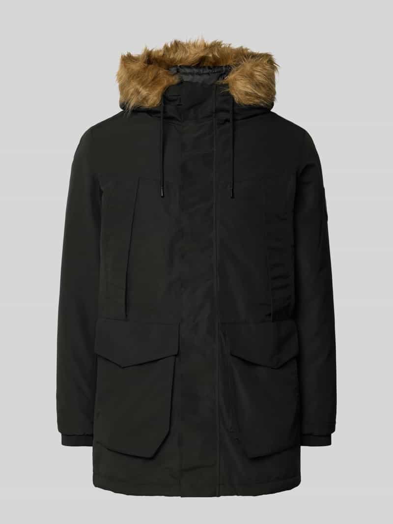 jack & jones Parka met klepzakken en capuchon met imitatiebont