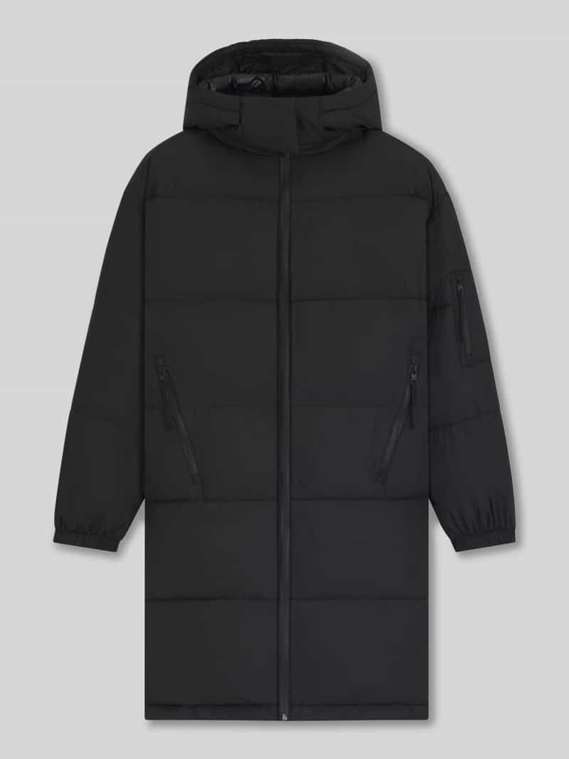 Hugo Blue Relaxed fit gewatteerde lange jas met afneembare capuchon