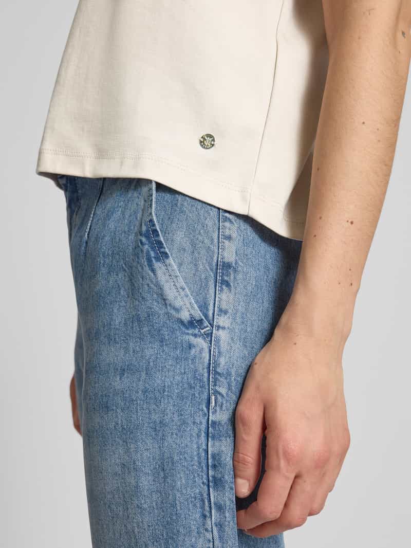 monari T-shirt met geribde ronde hals