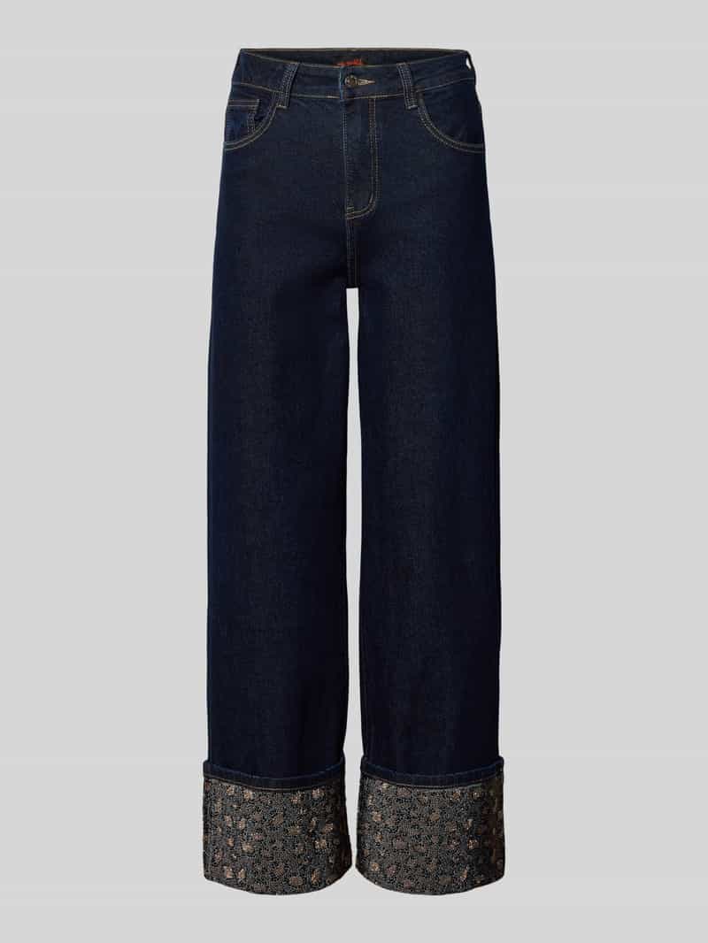miss goodlife Straight fit jeans met omslag en siersteentjes