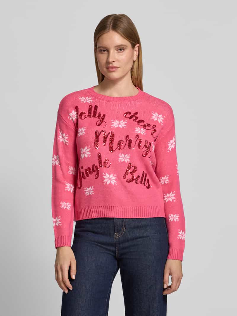Vero Moda Regular fit pullover met pailletten-opschrift model 'VMJOLLY'