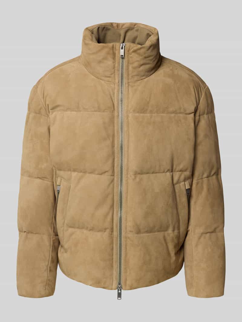 Boss Orange Regular fit gewatteerd jack van echt lamsleer model 'JOCAMP'