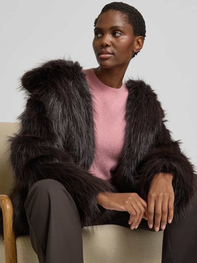 Selected Femme Regular fit lange jas van imitatiebont met haakjessluiting model 'BREA'