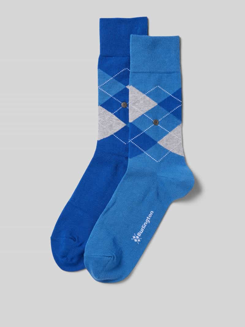 Burlington Sokken met labelapplicatie in een set van 2 paar model 'Everyday Argyle'