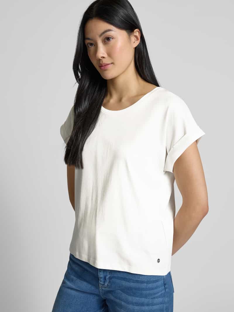 monari T-shirt met geribde ronde hals