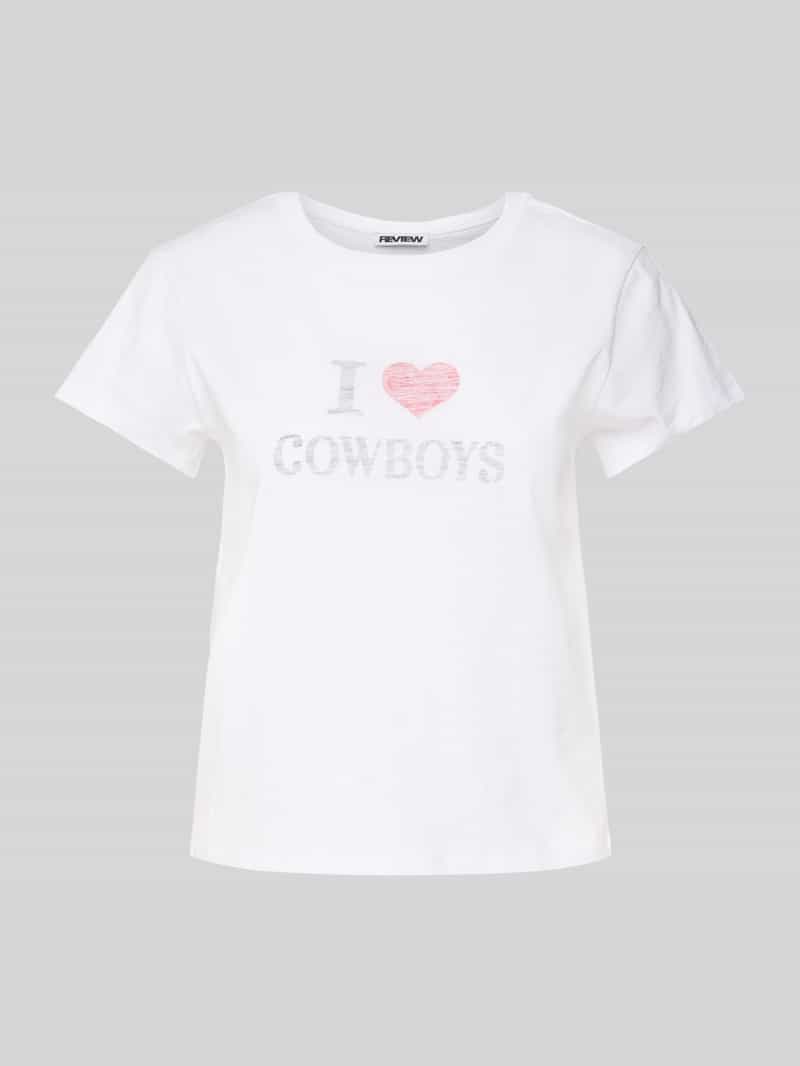 T-shirt met geribde ronde hals