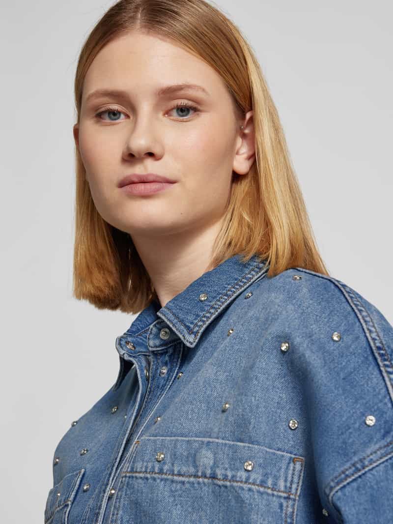 MOS MOSH Regular fit jeansblouse met strass-steentjes model 'EMME MARINE'