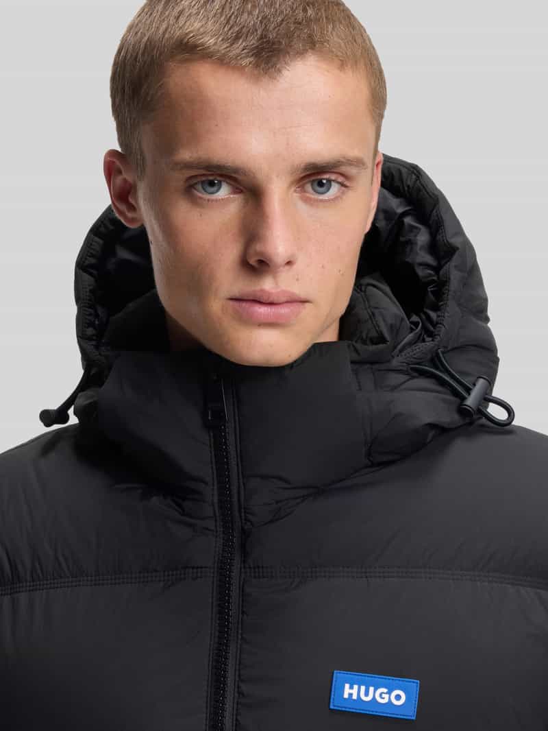 Hugo Blue Regular fit gewatteerde lange jas met labelpatch model 'BODI'