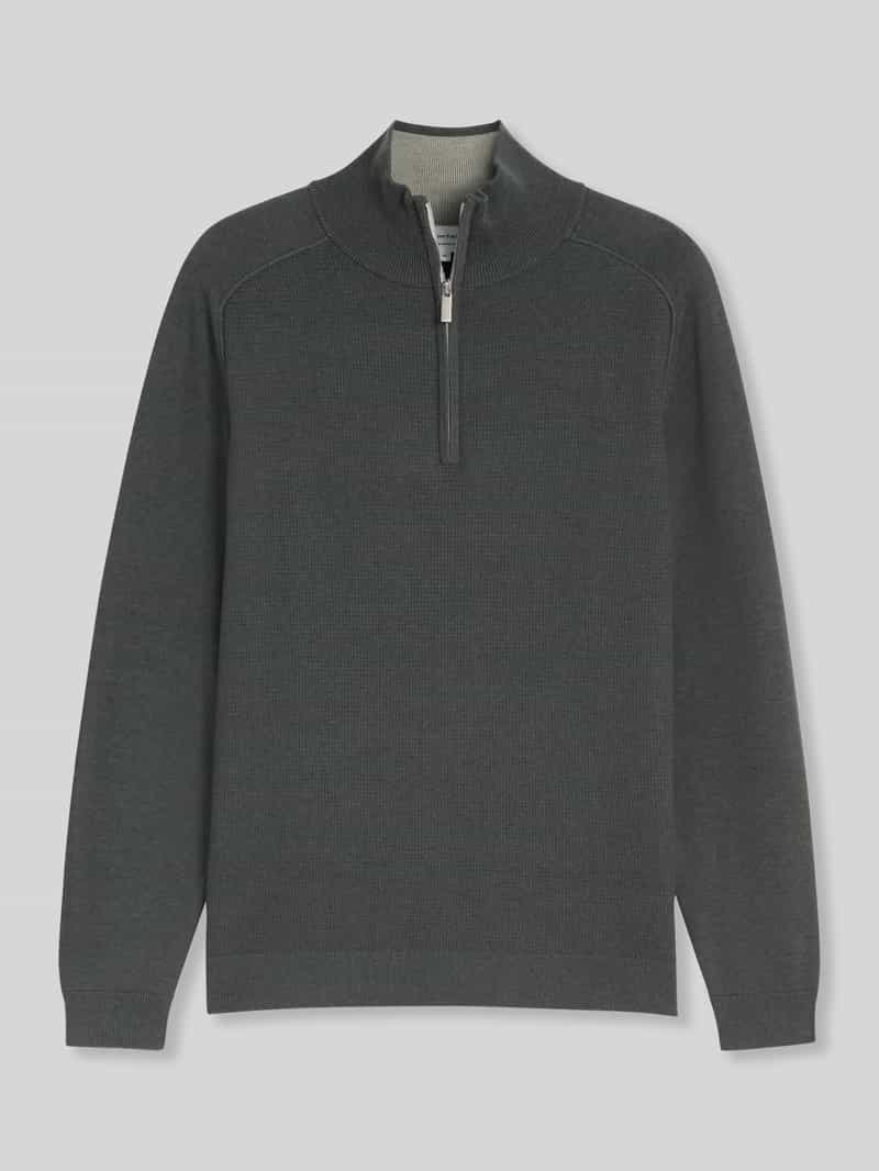 Tom Tailor - Troyer-gebreide trui van katoen - Maat S - darkest olive melange