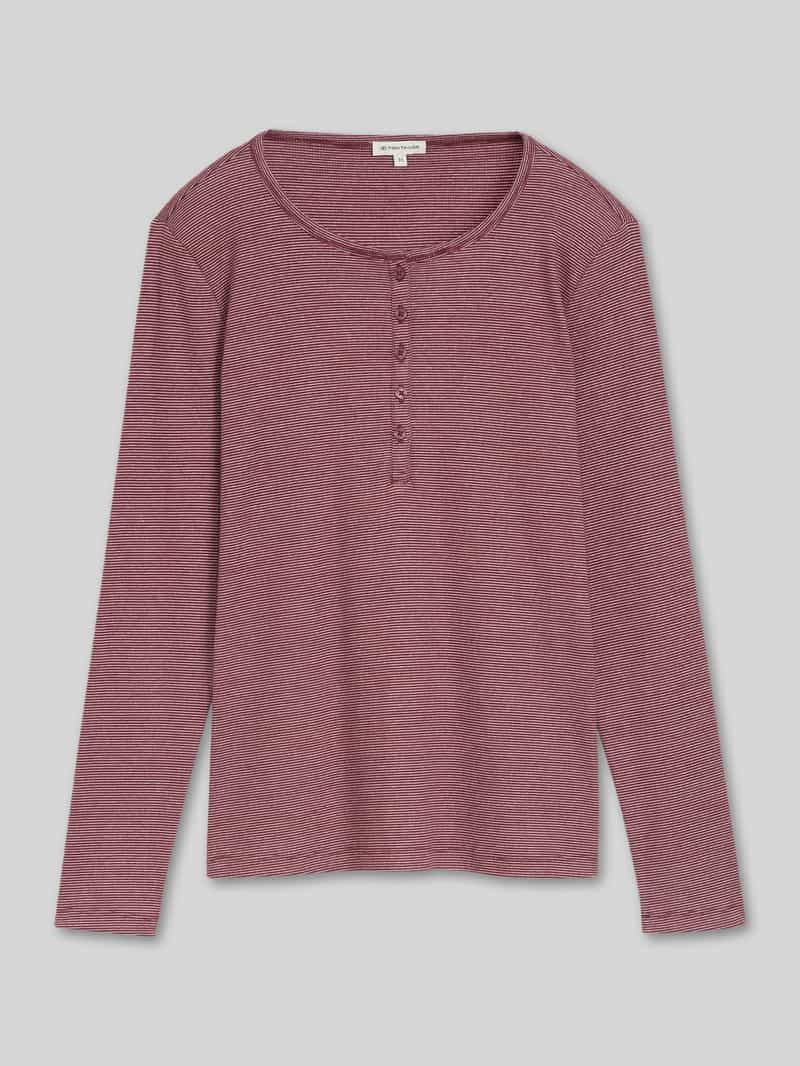 Tom Tailor - Henley-shirt met lange mouwen en geribde structuur - Maat XXL - light pink preppy plum stripe