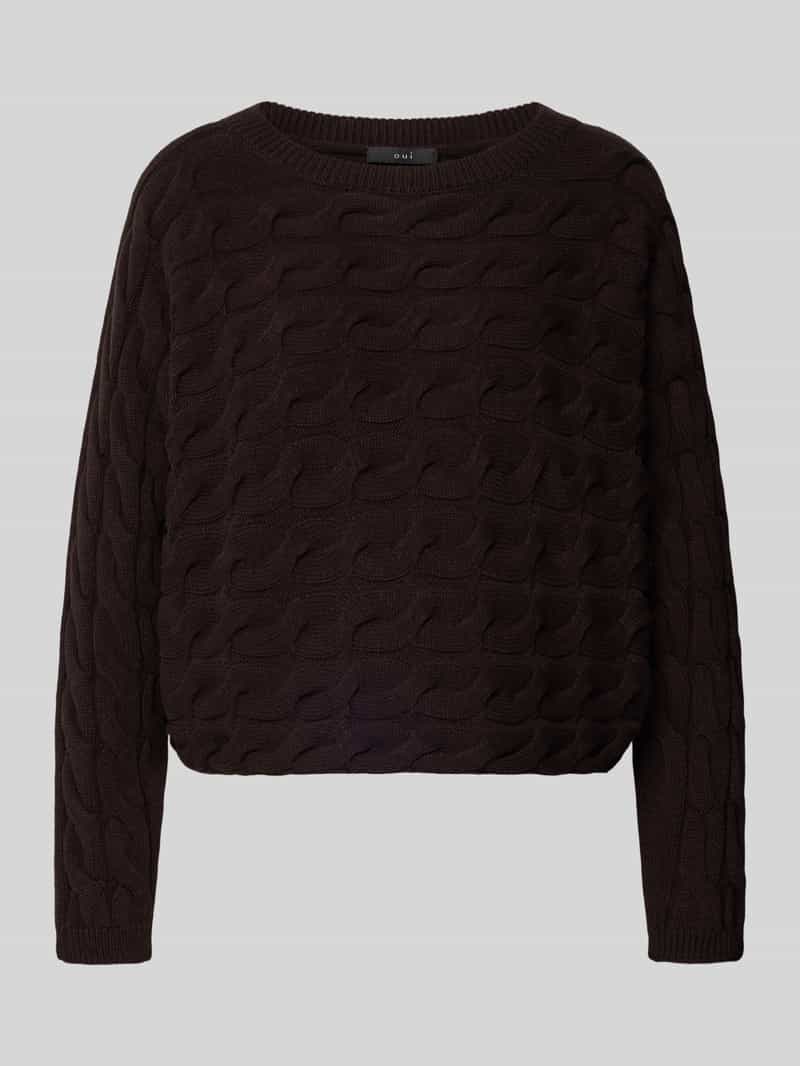 Oui Gebreide pullover met kabelpatroon en ronde hals