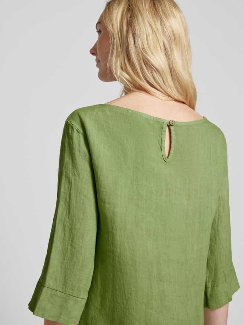 ZABAIONE Knielange linnen jurk met boothals model 'Le44tizia'