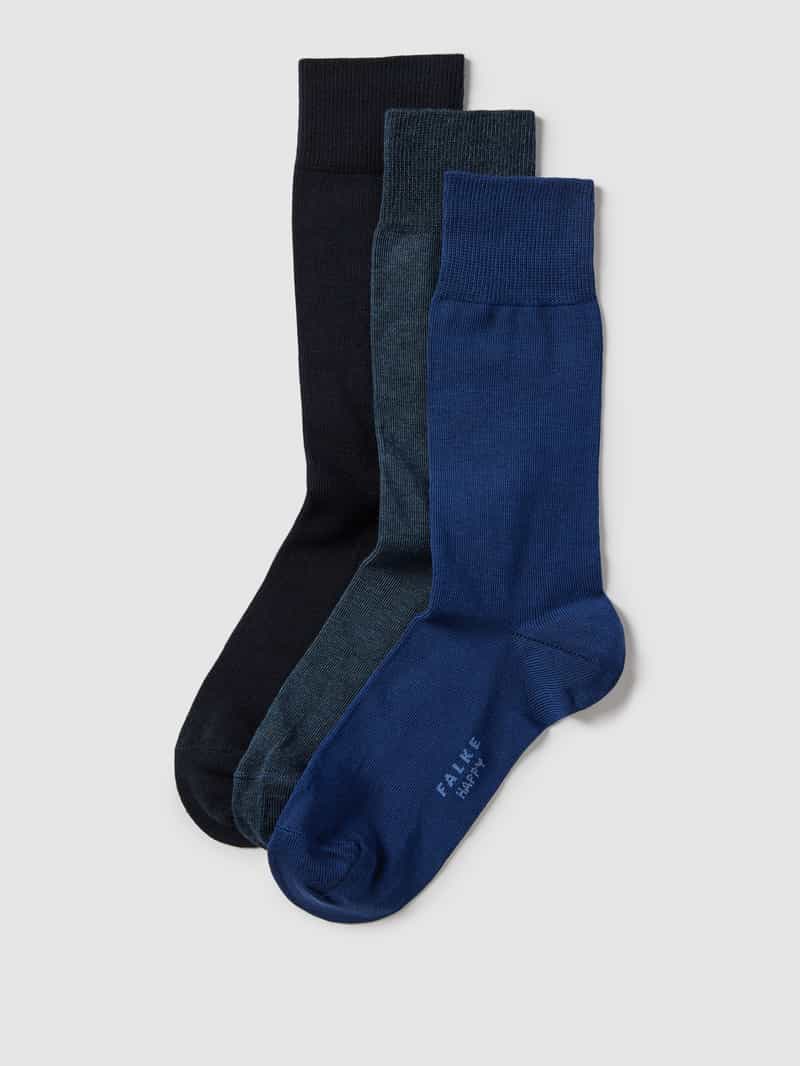 FALKE Happy Box 3-Pack eenkleurig katoen multipack sokken heren blauw - maat 39-42