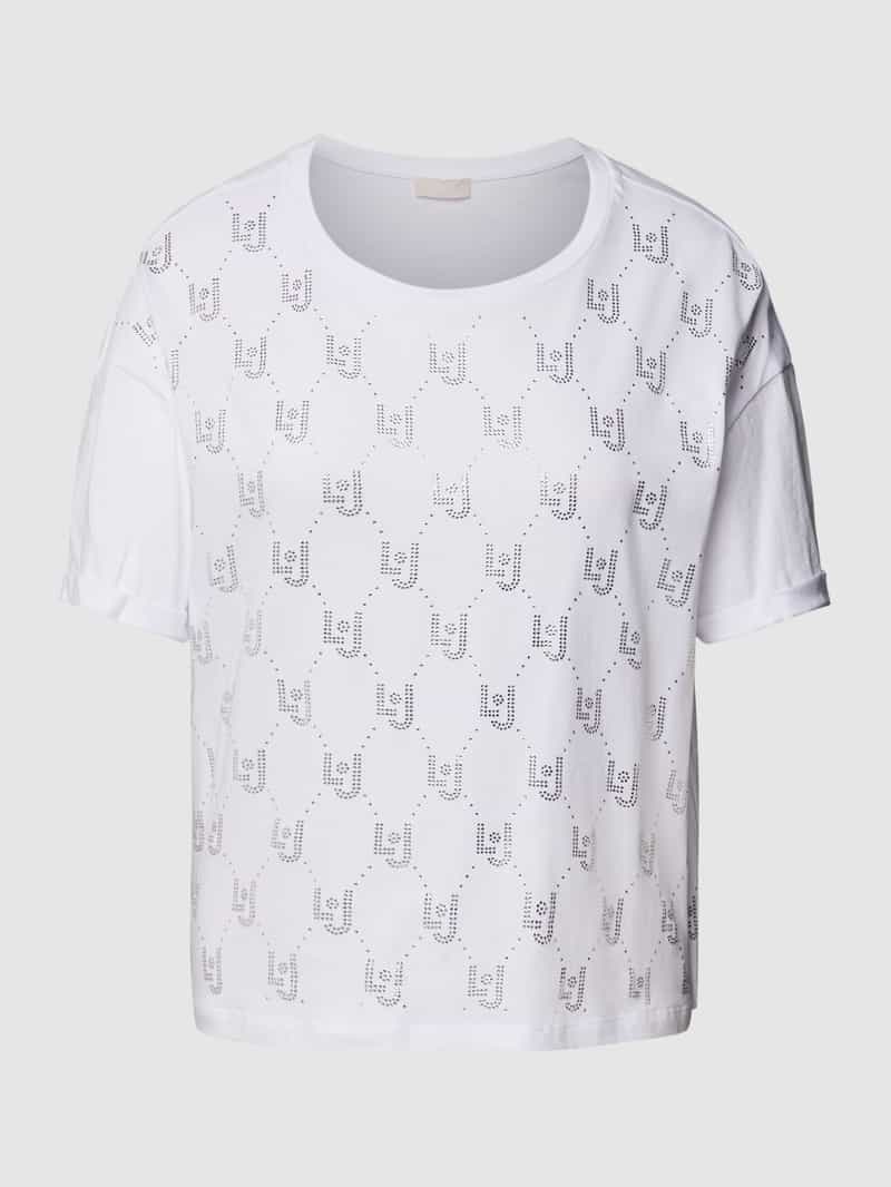 Liu Jo White T-shirt met all-over label met strass-steentjes