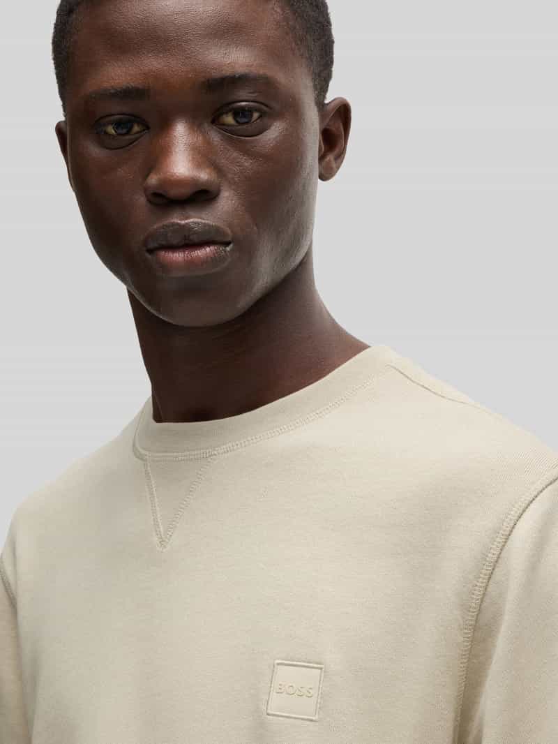 Boss Regular fit sweatshirt van puur katoen model 'Westart' zand, foto 4