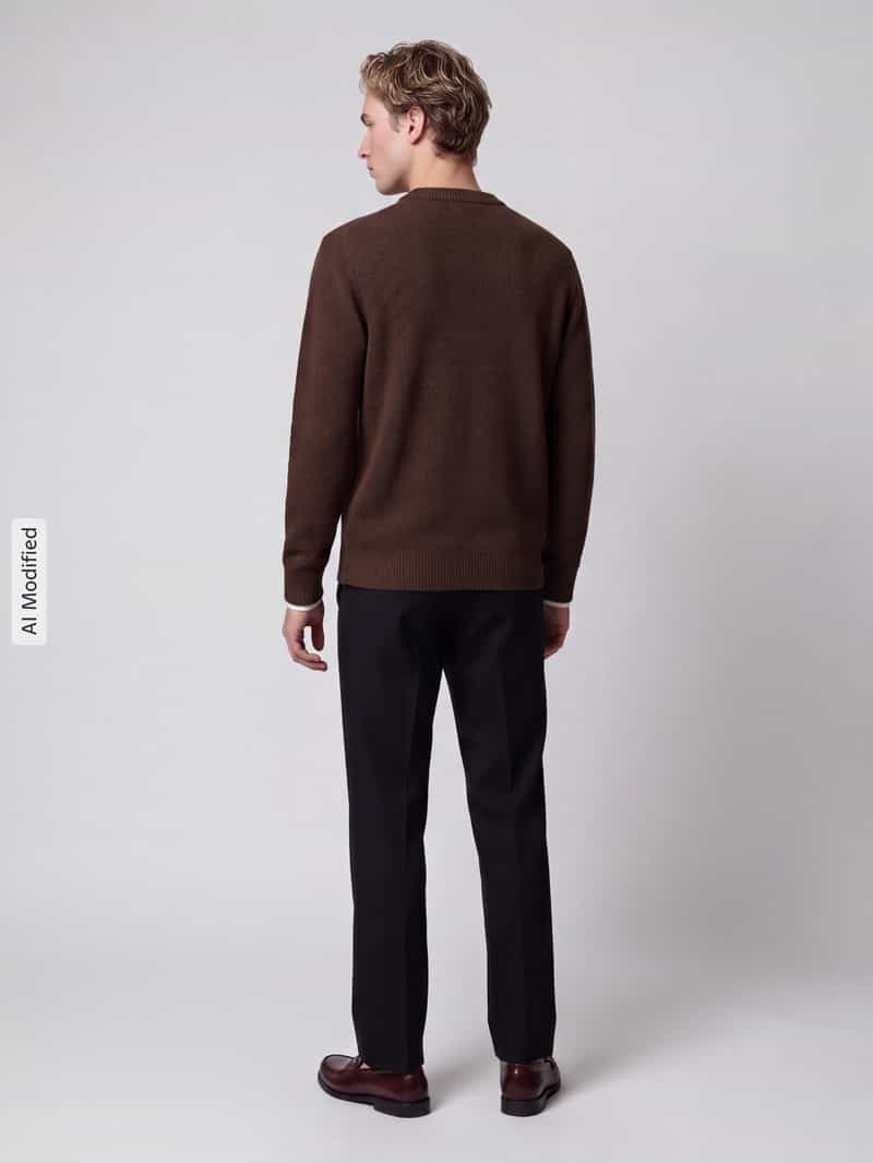Selected regular fit katoenen gebreide trui - donkerbruin, foto 4