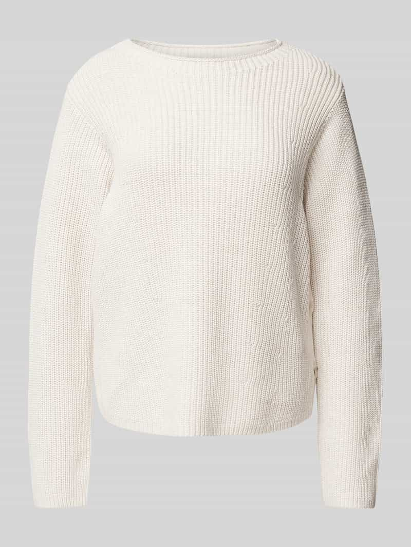 Oui Gebreide pullover met geribde ronde hals