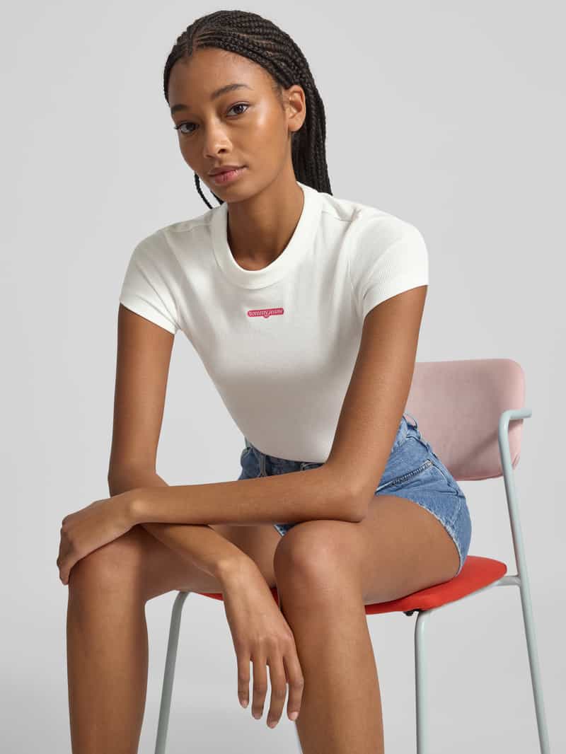 Tommy Jeans Slim fit T-shirt van ribstof