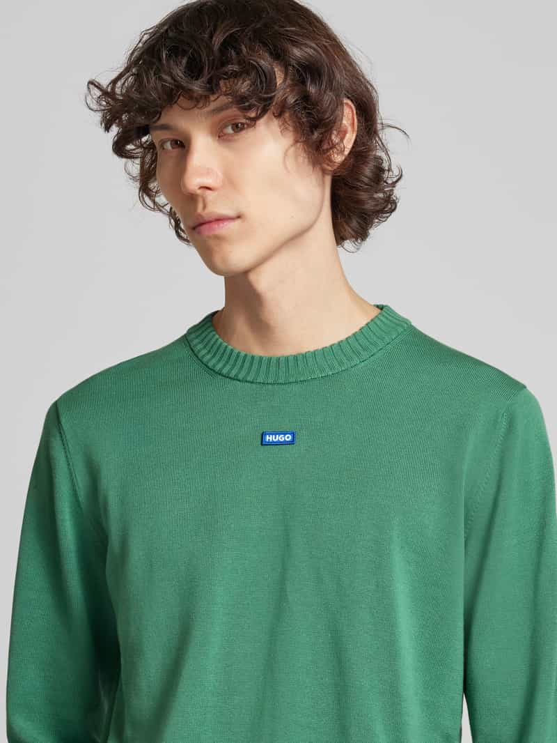 Hugo Blue Gebreide pullover met logostitching model 'San Cosmo'