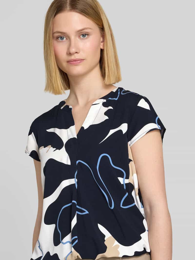 Tom Tailor Loose fit blouse met korte mouwen van pure viscose met tuniekkraag