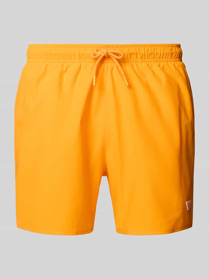 Emporio Armani Herren Straight Fit Badeshorts Mit Logo-Detail In Orange Größe Xxl
