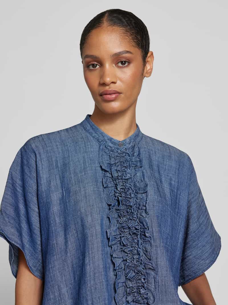 0039 italy Loose fit jeansblouse met opstaande kraag model 'DAISY'