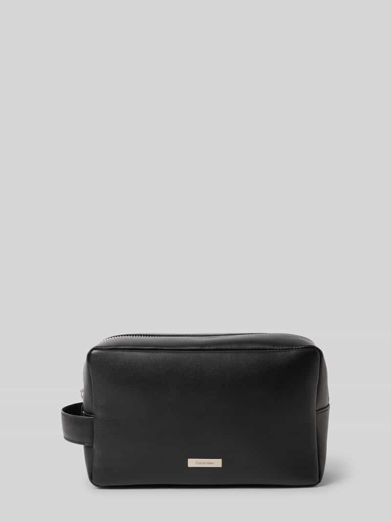CK Calvin Klein Toilettas van echt leer model 'Plaque'