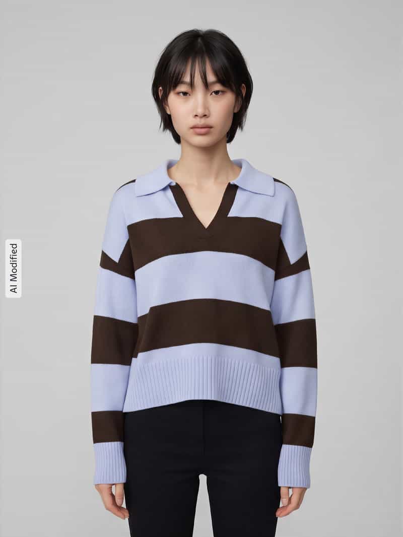 S.Oliver boxy fit gebreide pullover van katoenmix blauw/bruin, foto 3