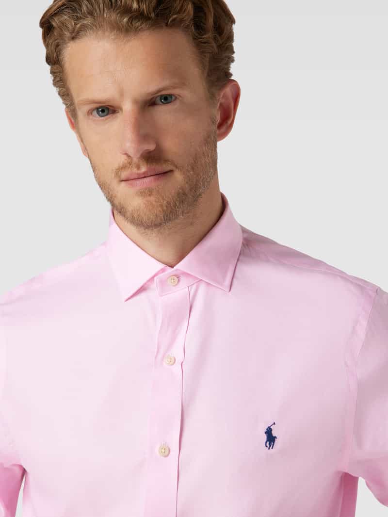 Polo Ralph Lauren Slim fit zakelijk overhemd met kentkraag en labelstitching