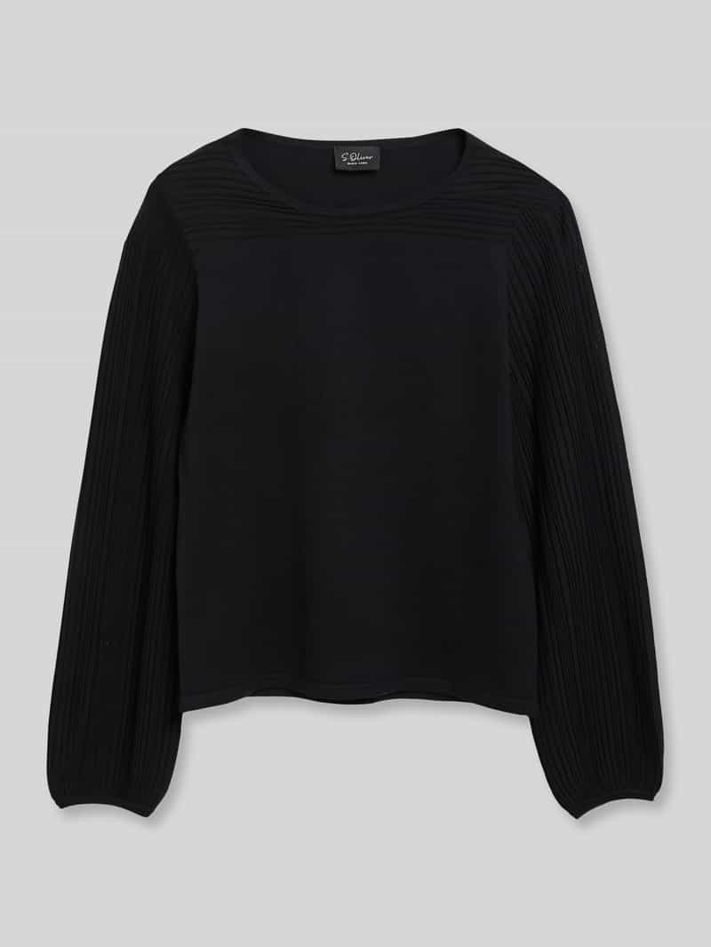 Regular fit gebreide pullover van viscosemix met geplisseerde ballonmouwen