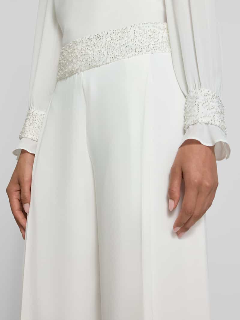Marc Cain Wide fit broek met kralen en ritssluiting opzij