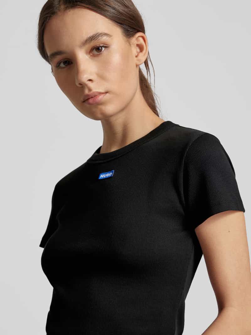 Hugo Blue Kort T-shirt met labelpatch model 'Baby Tee'