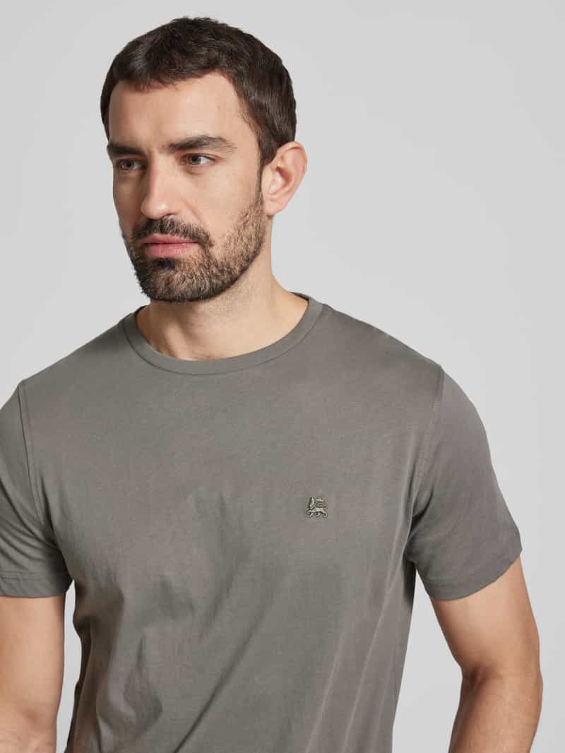 Lerros T-shirt met geribde ronde hals