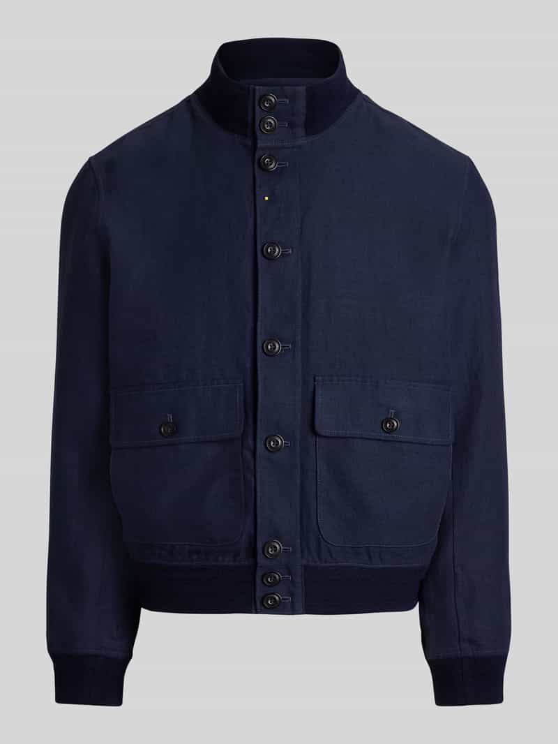 regular fit blouson van puur linnen met opgestikte zakken