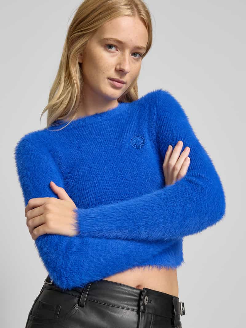 Hugo Blue Gebreide pullover met labelstitching model 'Suverry'