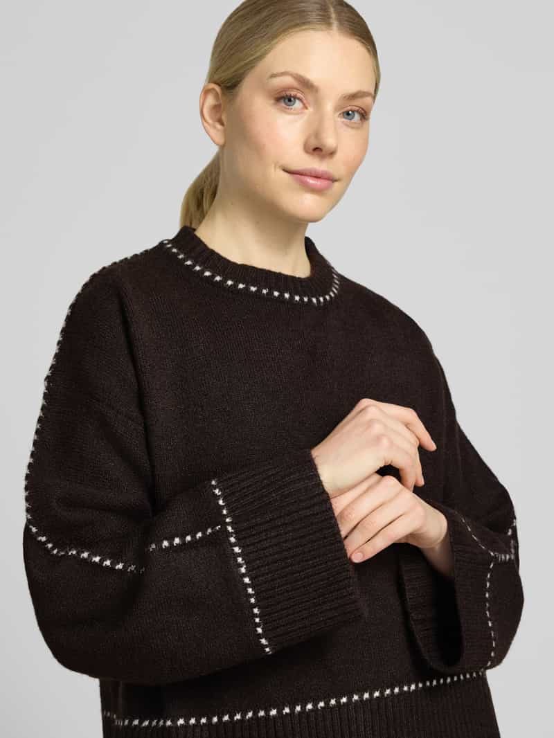 Neo Noir Gebreide pullover met contrastnaden model 'Roeme' bruin, foto 4